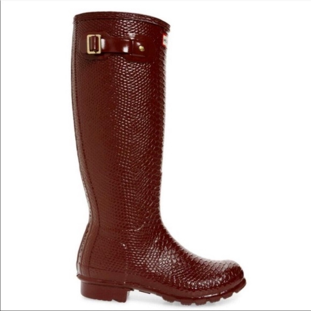 Hunter Limited Edition Rain-boots: Oxblood Croc-embossed